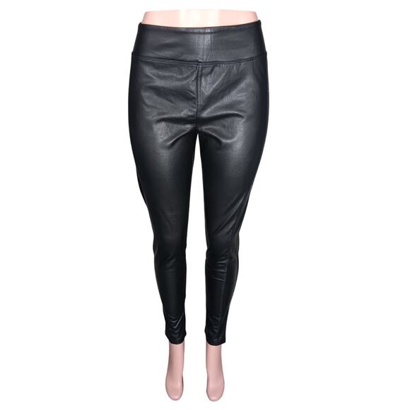 Mudd FLX Ponte High Rise Leggings Size Large Black Faux Leather Gothic Party Stl - Picture 1 of 13